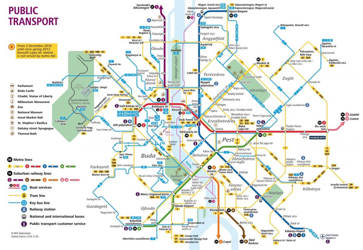 kartta budapestin julkisen liikenteen